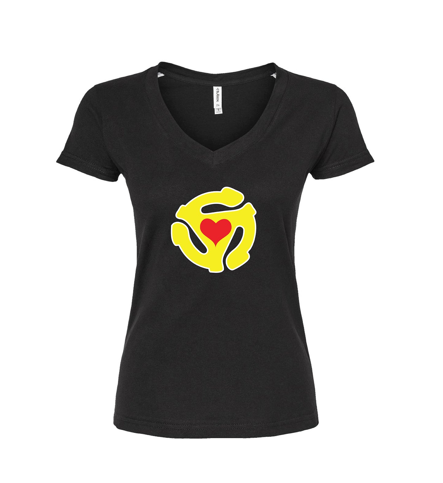 Heart Spindle Black V-Neck Tee (Women's)
